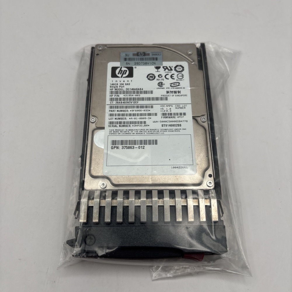 HP 146GB 10K SAS Single‎ Port Hard Drive Model: DG146ABAB4
